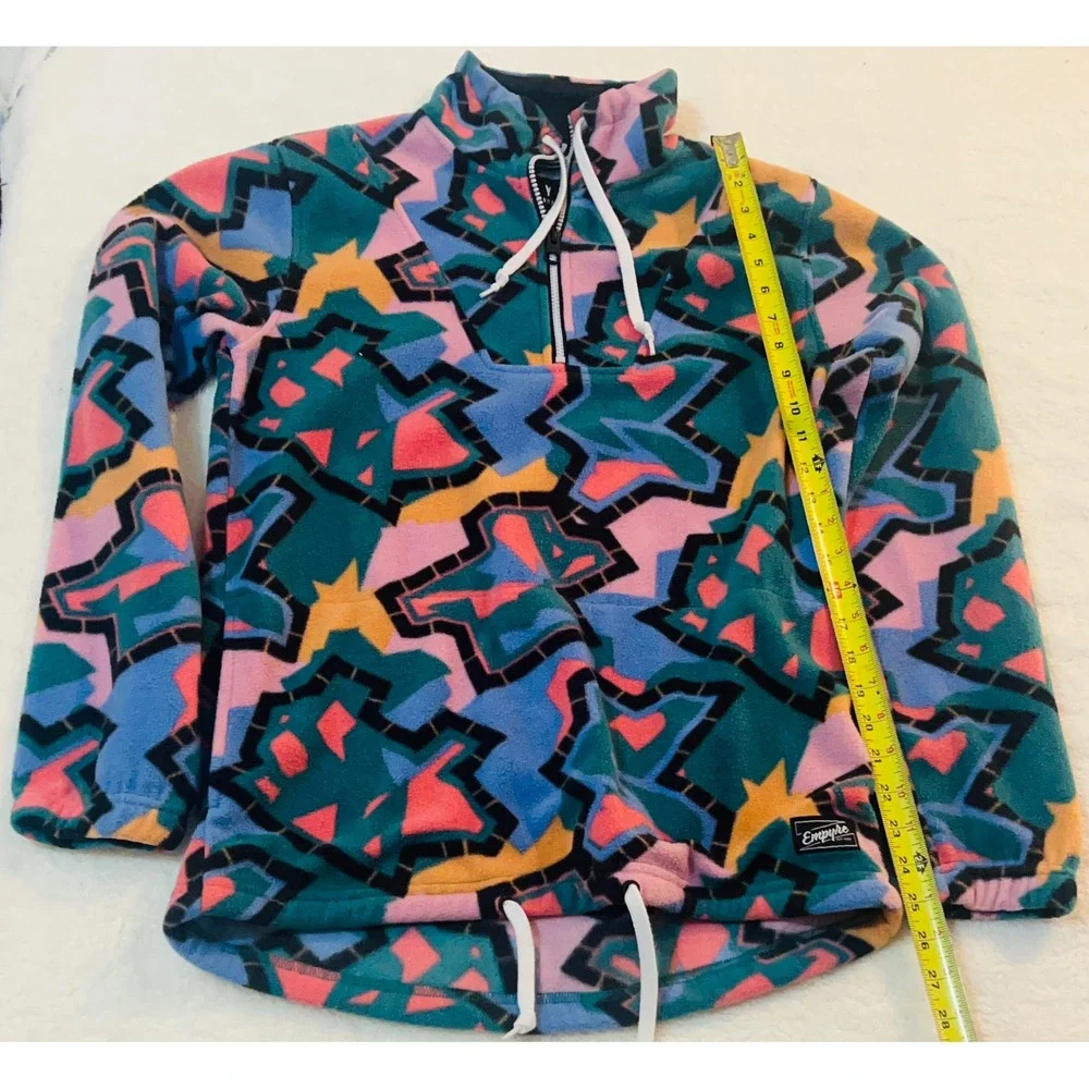 Empyre Mens Abstract Geometric Fleece Quarter Zip Pullover Jacket Multicolor S